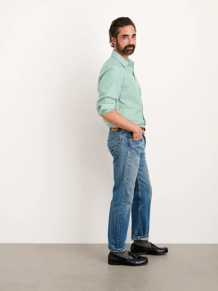 Alex Mill Shirts Men Mill Shirt In Striped Cotton Poplin Greenwhite