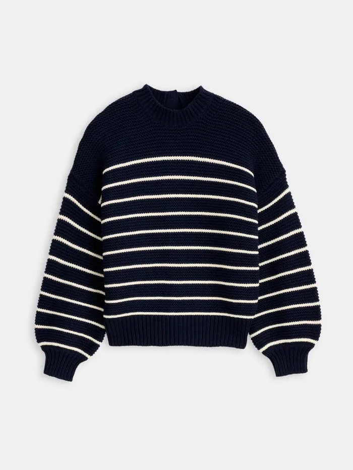 Alex Mill Sweaters Women ButtonBack Crewneck Sweater In Stripe Dark Navyivory