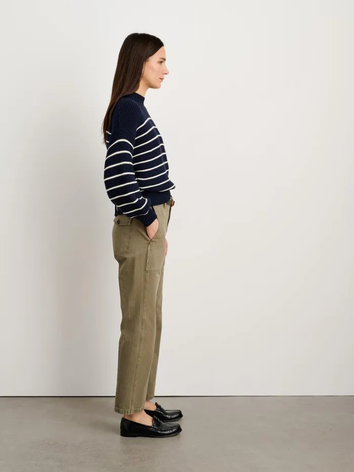 Alex Mill Sweaters Women ButtonBack Crewneck Sweater In Stripe Dark Navyivory