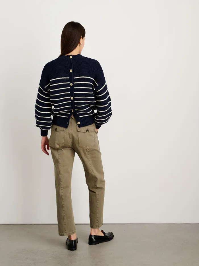 Alex Mill Sweaters Women ButtonBack Crewneck Sweater In Stripe Dark Navyivory