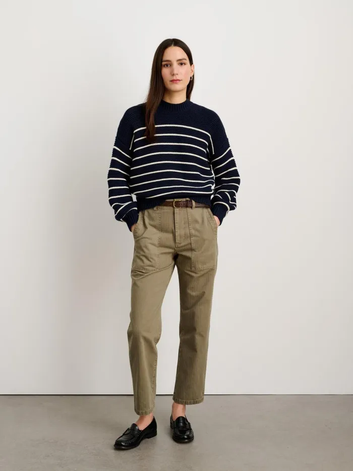 Alex Mill Sweaters Women ButtonBack Crewneck Sweater In Stripe Dark Navyivory