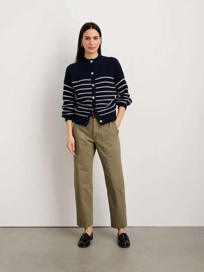 Alex Mill Sweaters Women ButtonBack Crewneck Sweater In Stripe Dark Navyivory