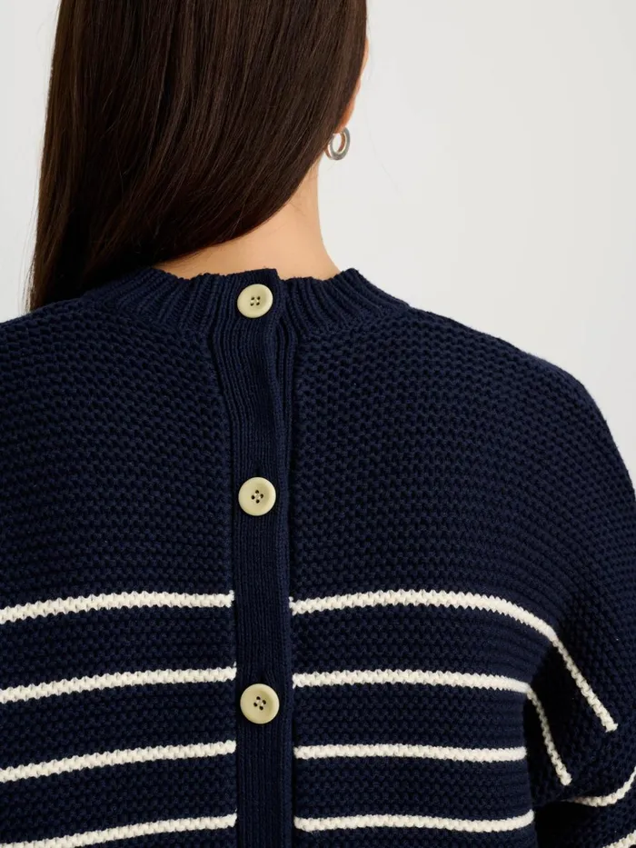 Alex Mill Sweaters Women ButtonBack Crewneck Sweater In Stripe Dark Navyivory