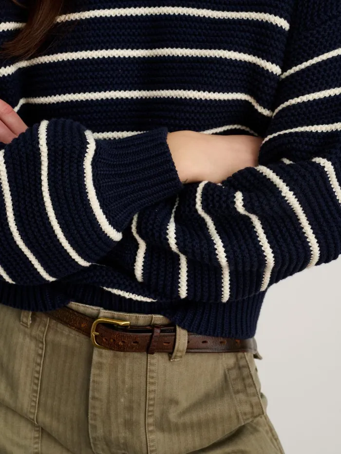 Alex Mill Sweaters Women ButtonBack Crewneck Sweater In Stripe Dark Navyivory