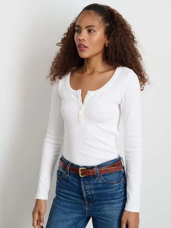 Alex Mill Tees Tanks Women Everyday Ribbed Henley Sea Salt Alex Mill Tees Tanks Women Everyday Ribbed Henley Sea Salt