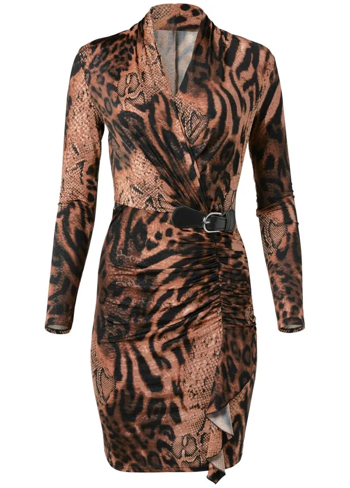 ANIMAL PRINT RUCHED DRESS Brown Multi Women VENUS Short Dresses