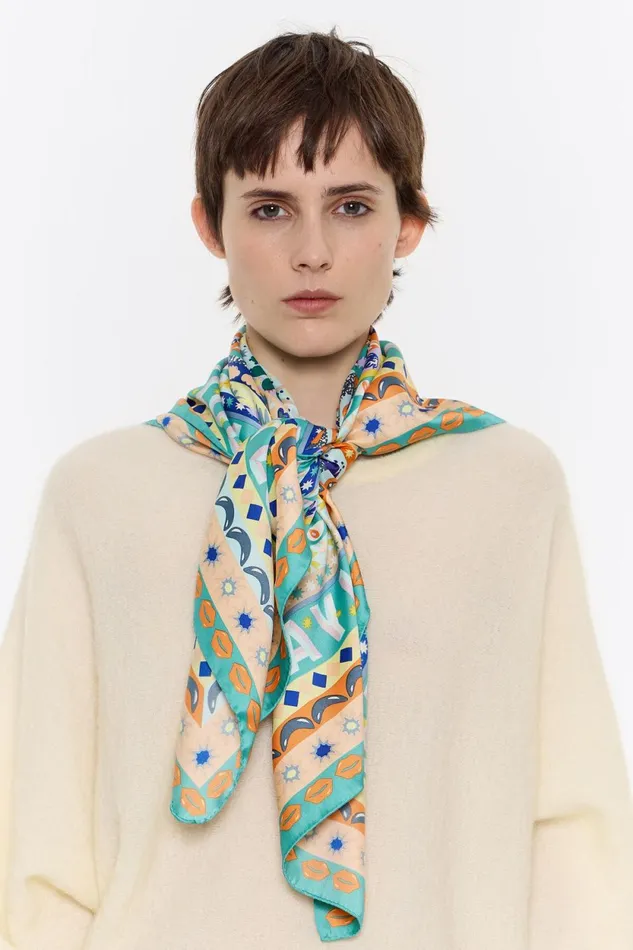 Aquamarine Logos And Floral Borders Scarf Aquamarine Women Bimba Y Lola Scarves Aquamarine Logos And Floral Borders Scarf Aquamarine Women Bimba Y Lola Scarves