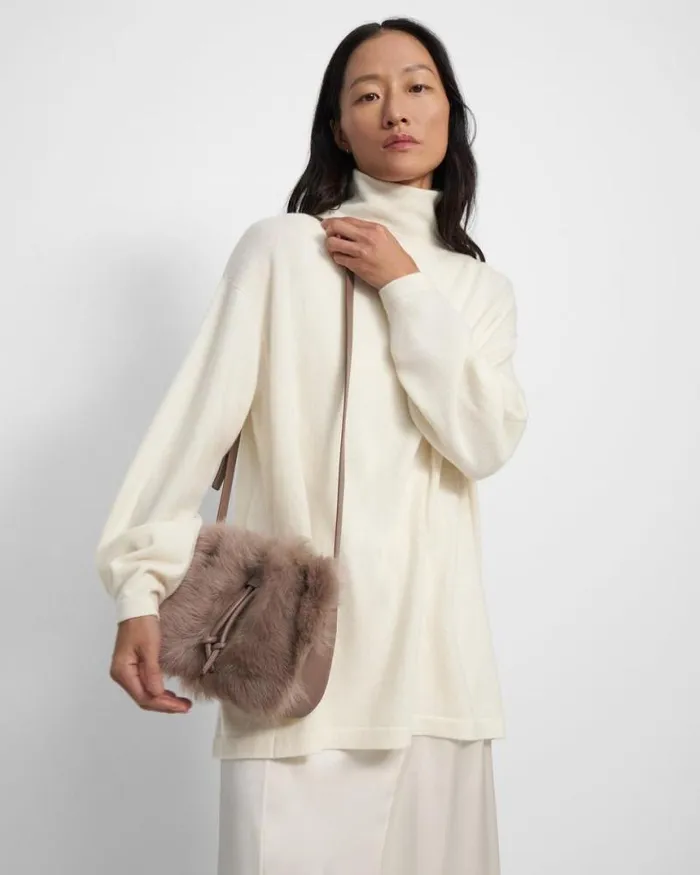 Bags Women Theory Micro Bucket Bag In Shearling Taupe