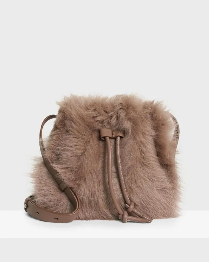 Bags Women Theory Micro Bucket Bag In Shearling Taupe Bags Women Theory Micro Bucket Bag In Shearling Taupe