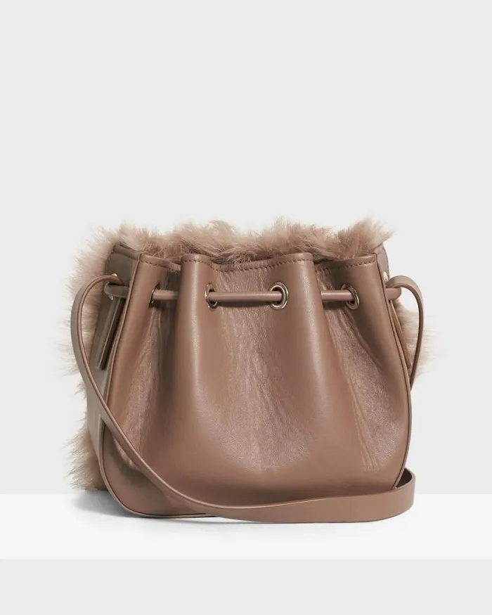 Bags Women Theory Micro Bucket Bag In Shearling Taupe Bags Women Theory Micro Bucket Bag In Shearling Taupe