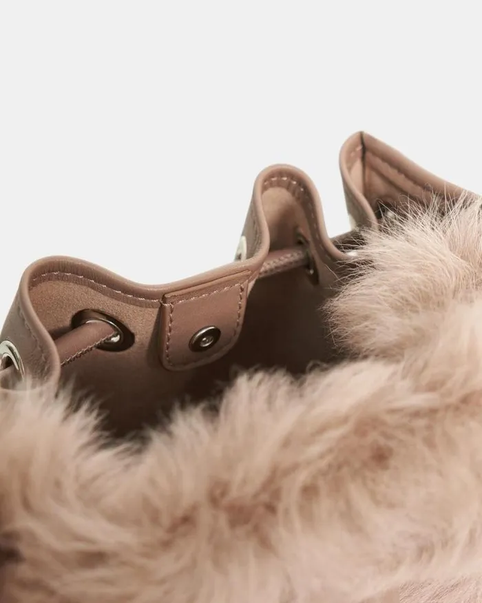 Bags Women Theory Micro Bucket Bag In Shearling Taupe Bags Women Theory Micro Bucket Bag In Shearling Taupe