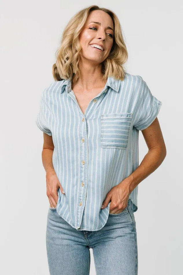 Baltic Born Blouses Shirts Women Berkley Striped Top Denim Blue