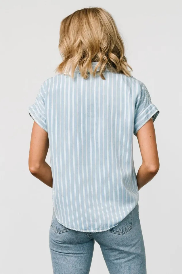 Baltic Born Blouses Shirts Women Berkley Striped Top Denim Blue Baltic Born Blouses Shirts Women Berkley Striped Top Denim Blue