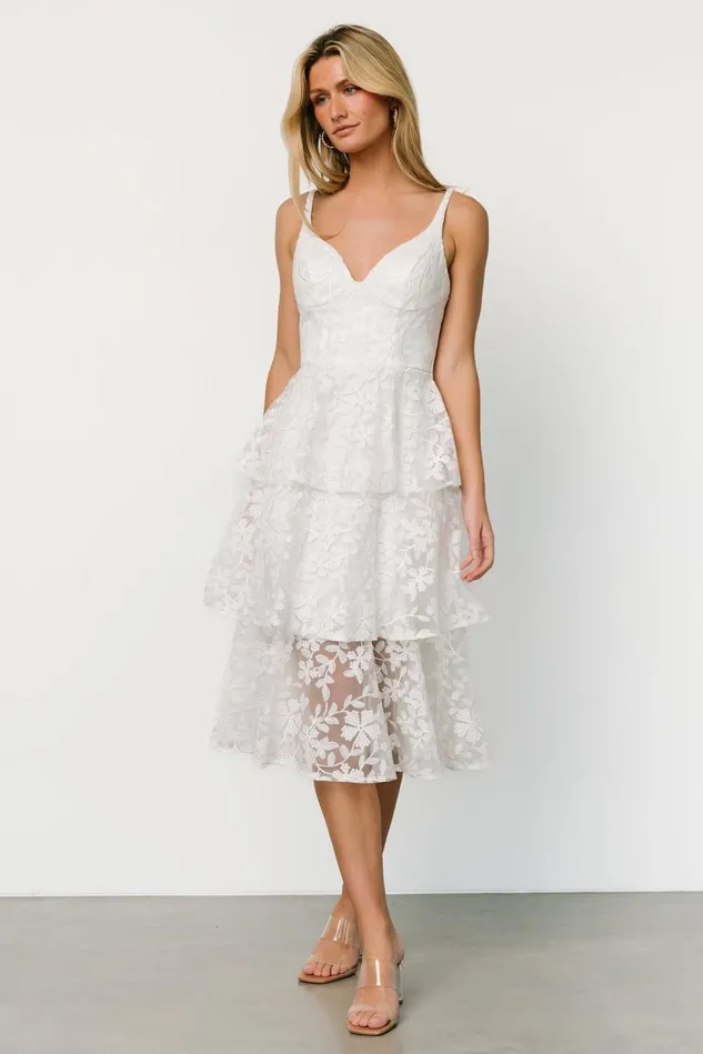Baltic Born Bridal Women Giavanna Tiered Midi Dress Off White