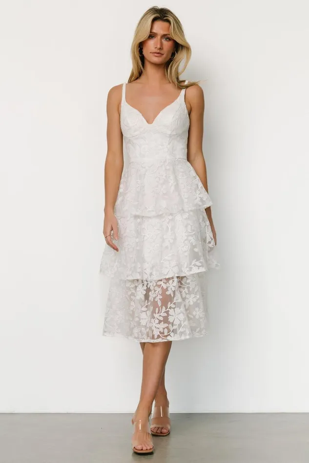 Baltic Born Bridal Women Giavanna Tiered Midi Dress Off White