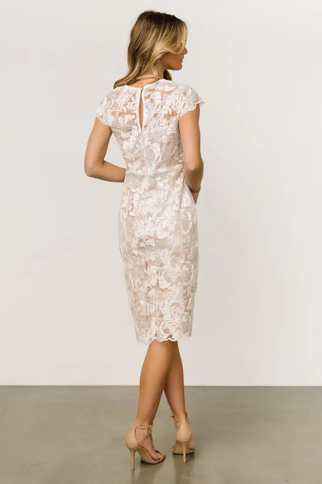 Baltic Born Bridal Women Jacqueline Embossed Midi Dress White Nude