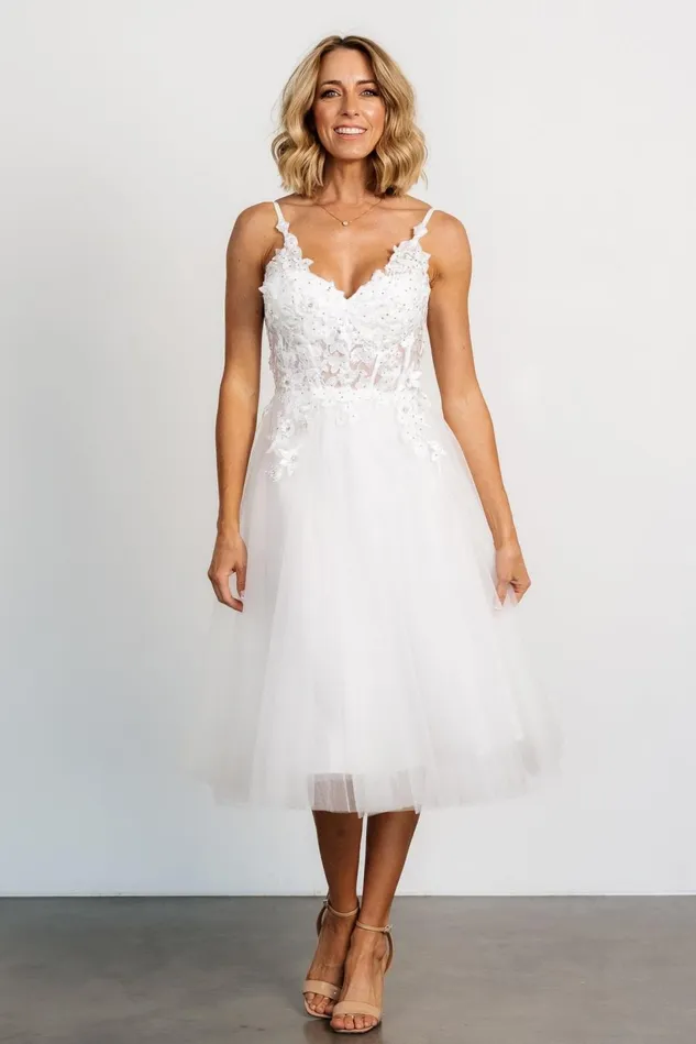 Baltic Born Bridal Women Noelle Shimmer Midi Dress Off White