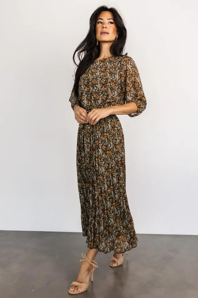 Baltic Born Bump Friendly Women Eileen Pleated Dress Midnight Garden Print
