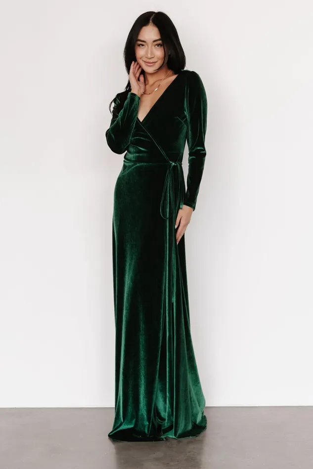 Baltic Born Bump Friendly Women Esmerelda Velvet Wrap Maxi Dress Forest