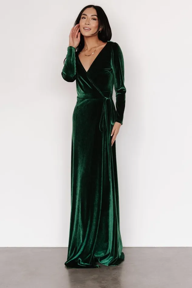 Baltic Born Bump Friendly Women Esmerelda Velvet Wrap Maxi Dress Forest