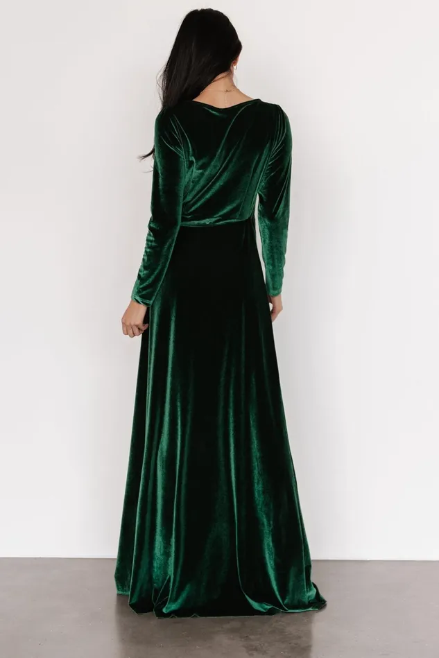 Baltic Born Bump Friendly Women Esmerelda Velvet Wrap Maxi Dress Forest