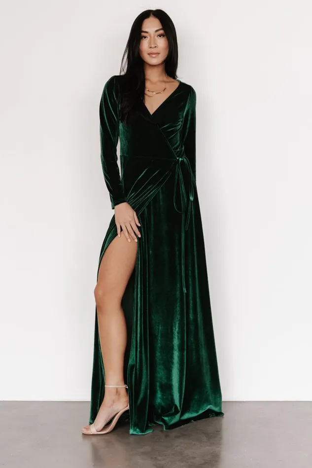 Baltic Born Bump Friendly Women Esmerelda Velvet Wrap Maxi Dress Forest