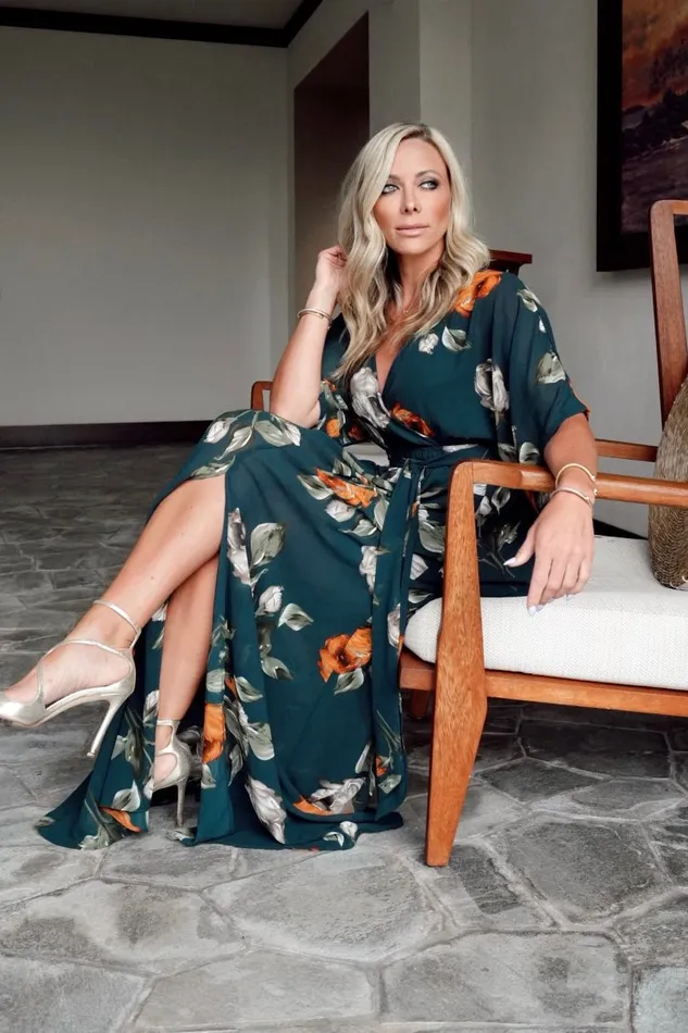 Baltic Born Bump Friendly Women Kia Kimono Maxi Dress Deep Topaz Floral