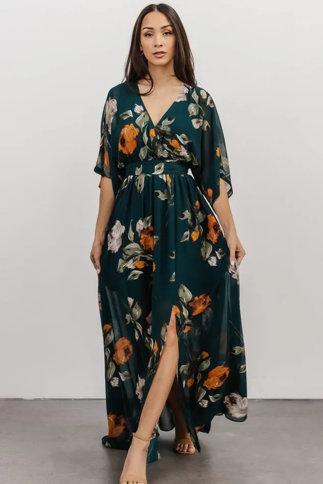 Baltic Born Bump Friendly Women Kia Kimono Maxi Dress Deep Topaz Floral