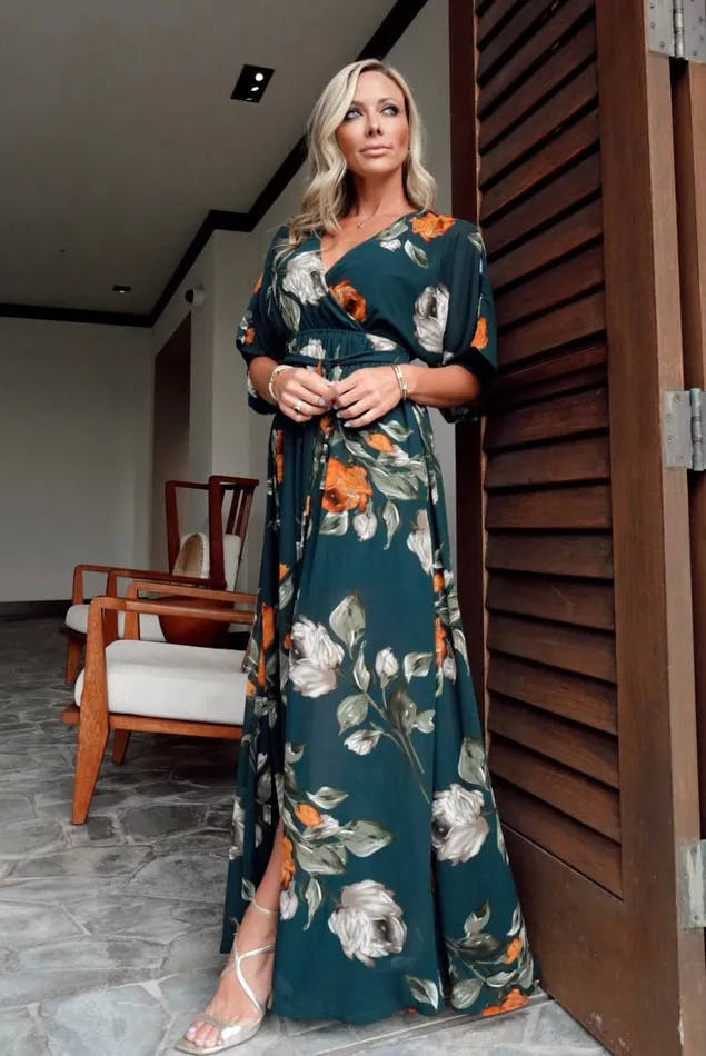 Baltic Born Bump Friendly Women Kia Kimono Maxi Dress Deep Topaz Floral