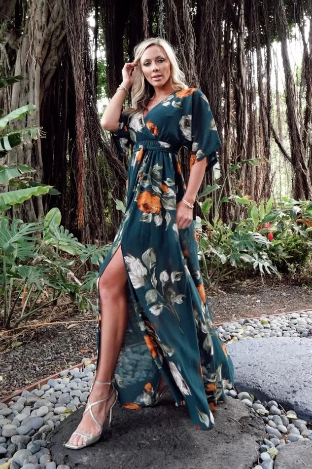 Baltic Born Bump Friendly Women Kia Kimono Maxi Dress Deep Topaz Floral