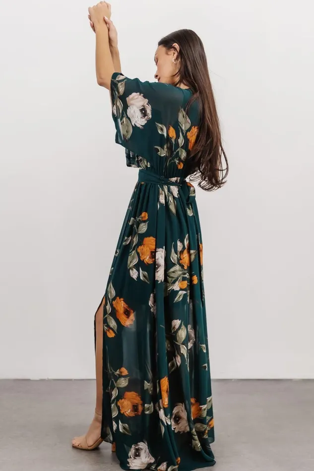 Baltic Born Bump Friendly Women Kia Kimono Maxi Dress Deep Topaz Floral