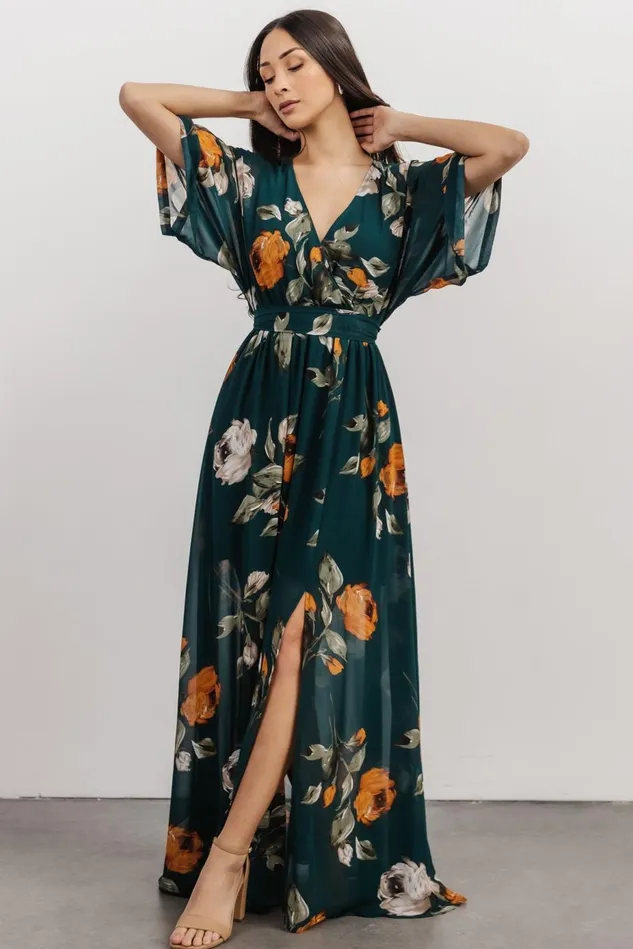 Baltic Born Bump Friendly Women Kia Kimono Maxi Dress Deep Topaz Floral