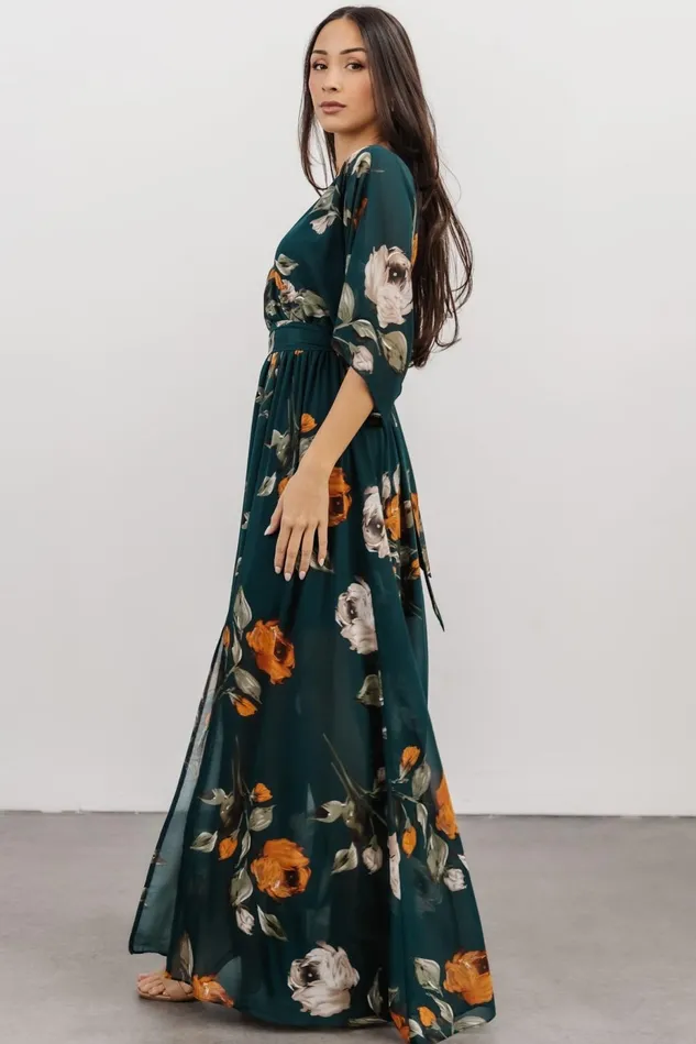 Baltic Born Bump Friendly Women Kia Kimono Maxi Dress Deep Topaz Floral