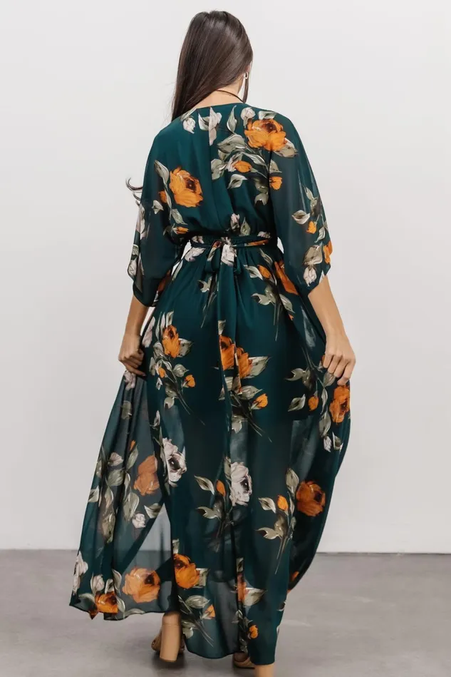 Baltic Born Bump Friendly Women Kia Kimono Maxi Dress Deep Topaz Floral