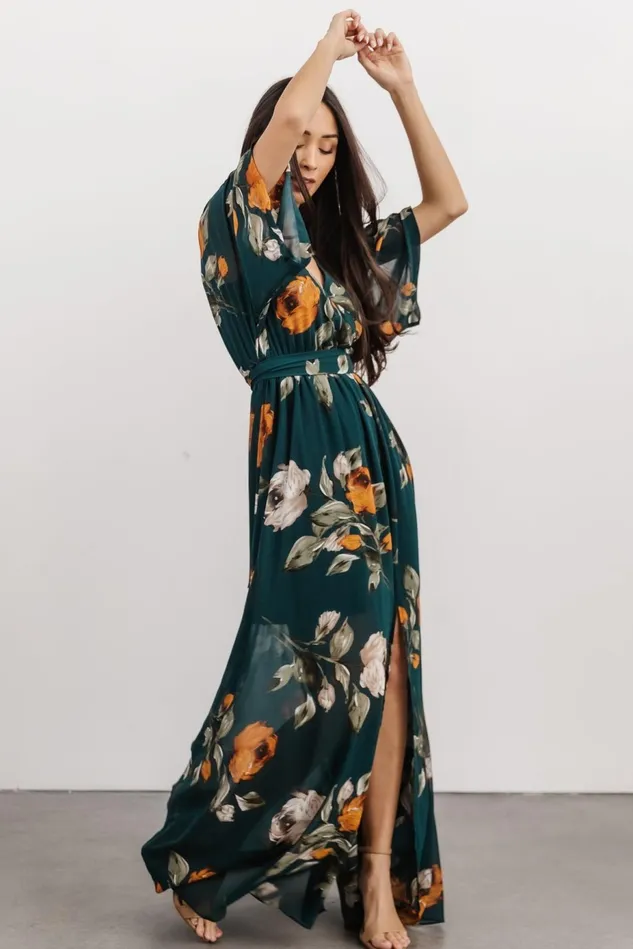 Baltic Born Bump Friendly Women Kia Kimono Maxi Dress Deep Topaz Floral