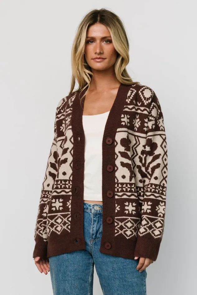 Baltic Born Cardigans Women Jackson Oversized Cardigan Dark Mocha Print