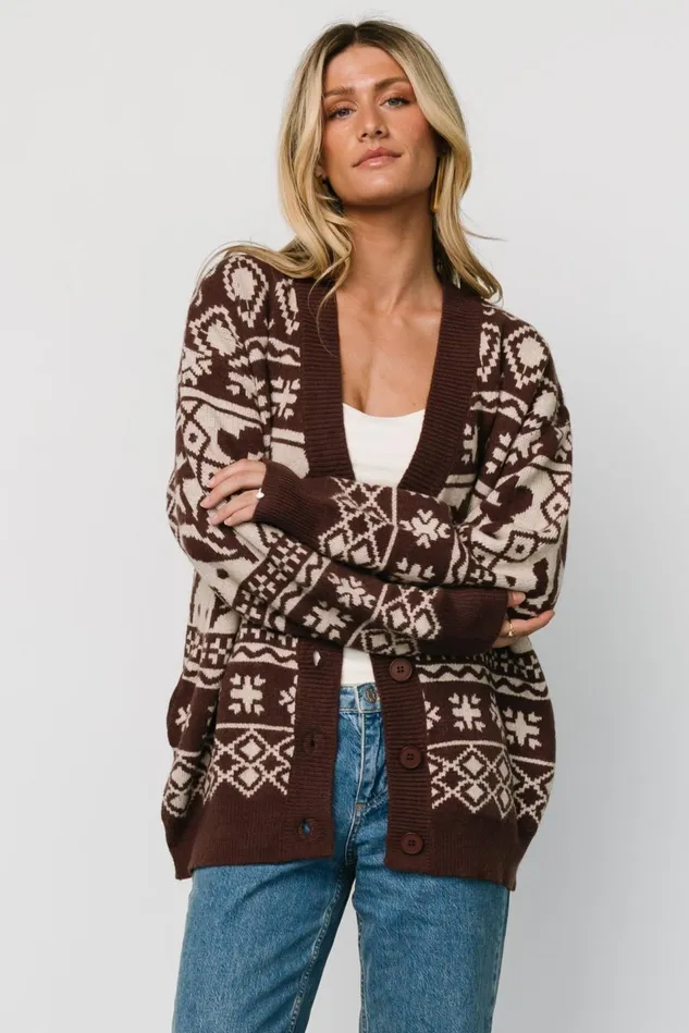 Baltic Born Cardigans Women Jackson Oversized Cardigan Dark Mocha Print Baltic Born Cardigans Women Jackson Oversized Cardigan Dark Mocha Print