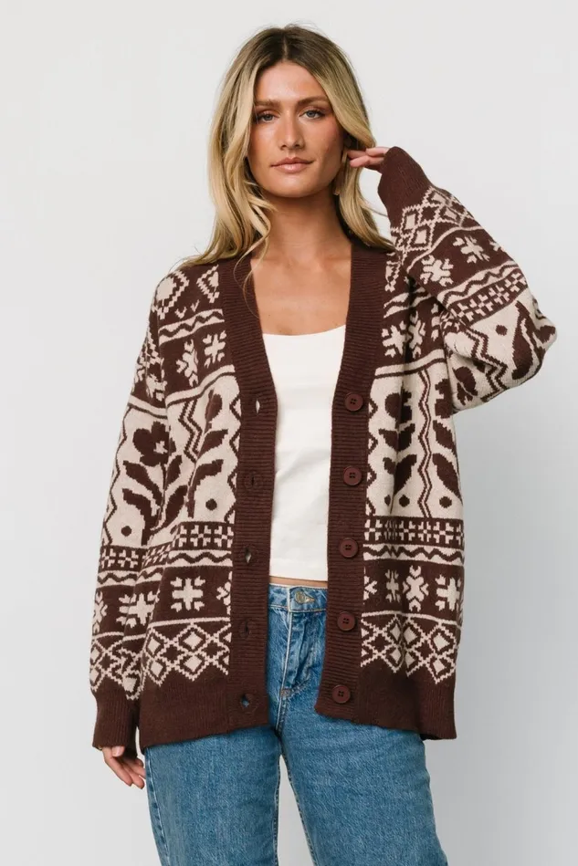 Baltic Born Cardigans Women Jackson Oversized Cardigan Dark Mocha Print Baltic Born Cardigans Women Jackson Oversized Cardigan Dark Mocha Print