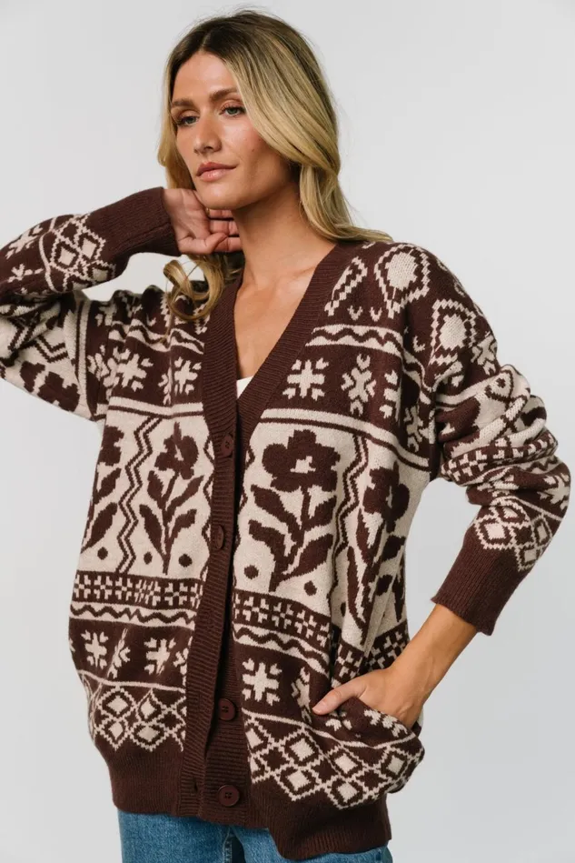 Baltic Born Cardigans Women Jackson Oversized Cardigan Dark Mocha Print Baltic Born Cardigans Women Jackson Oversized Cardigan Dark Mocha Print