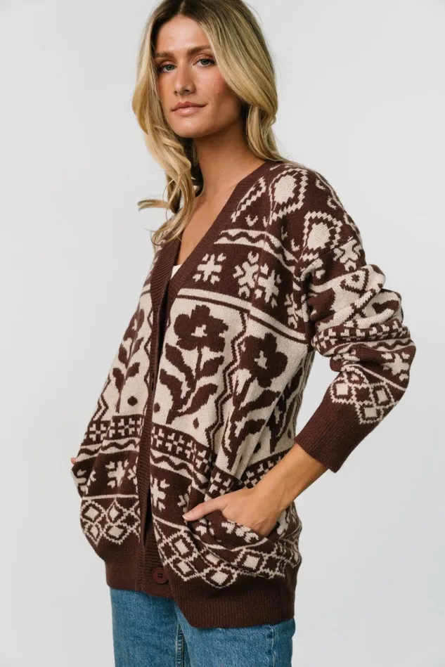 Baltic Born Cardigans Women Jackson Oversized Cardigan Dark Mocha Print Baltic Born Cardigans Women Jackson Oversized Cardigan Dark Mocha Print