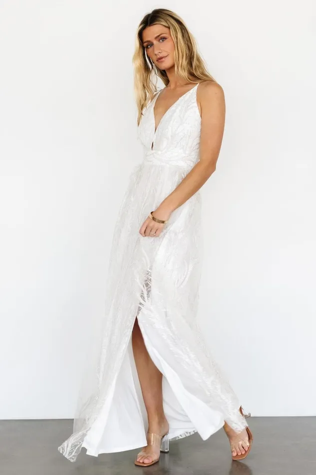 Baltic Born Embellished Sequin Women Zayla Shimmer Gown White Baltic Born Embellished Sequin Women Zayla Shimmer Gown White