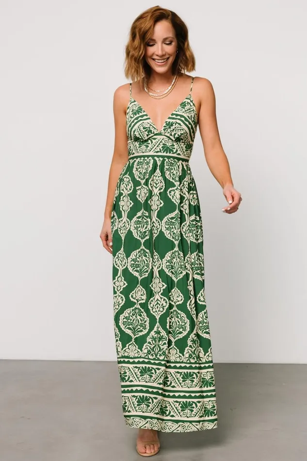Baltic Born Maxi Dresses Women Davinah V Neck Maxi Dress Green Print Baltic Born Maxi Dresses Women Davinah V Neck Maxi Dress Green Print