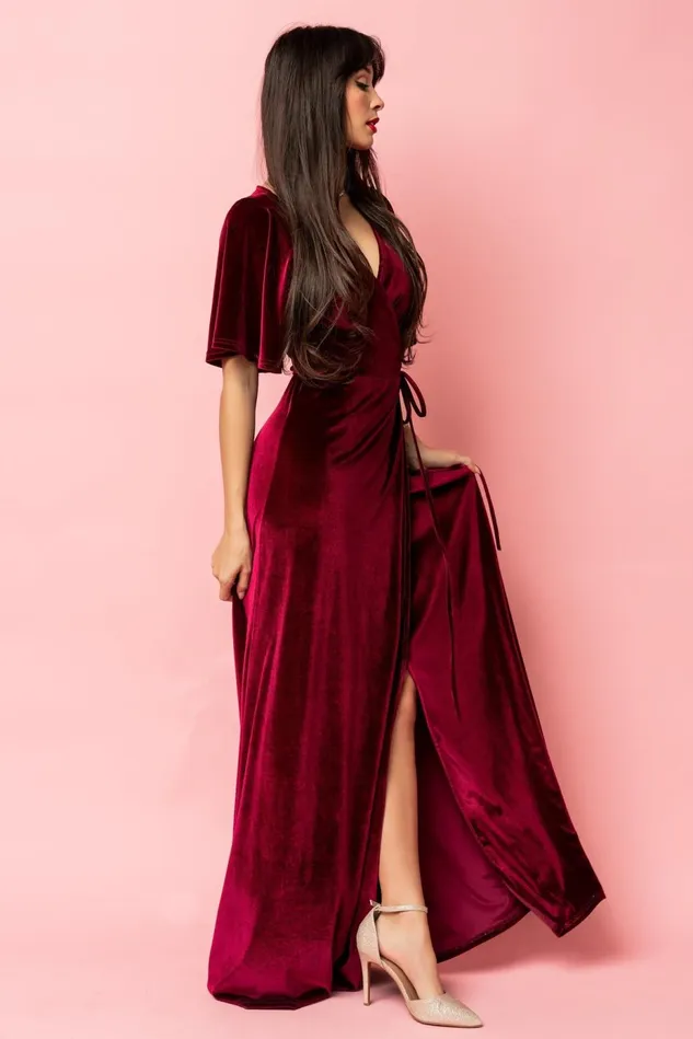Baltic Born Maxi Dresses Women Meghan Velvet Wrap Maxi Dress Mulberry Baltic Born Maxi Dresses Women Meghan Velvet Wrap Maxi Dress Mulberry