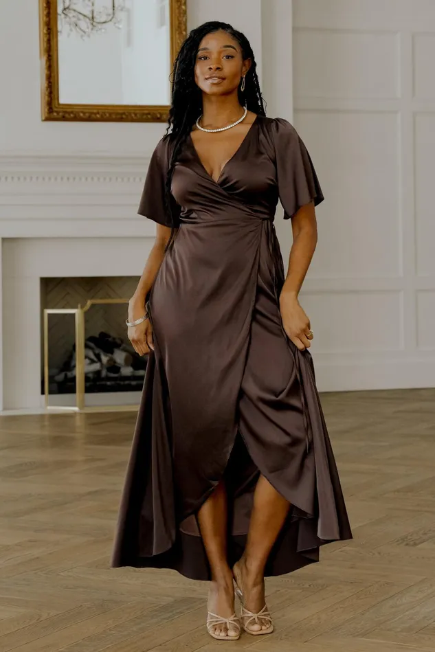 Baltic Born Maxi Dresses Women Vara Satin Maxi Wrap Dress Espresso