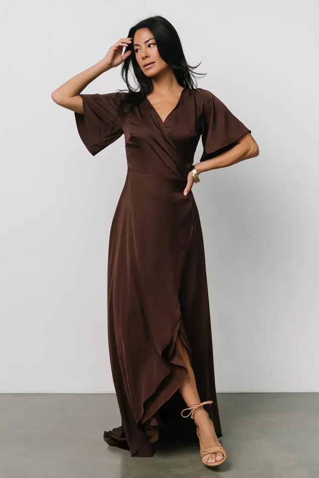 Baltic Born Maxi Dresses Women Vara Satin Maxi Wrap Dress Espresso Baltic Born Maxi Dresses Women Vara Satin Maxi Wrap Dress Espresso