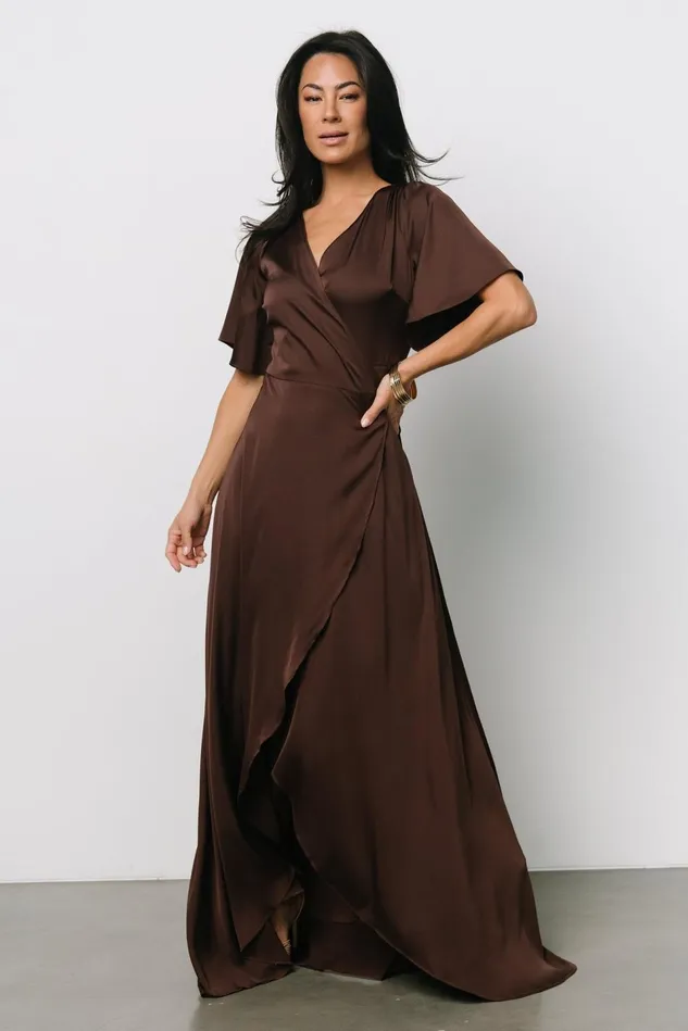 Baltic Born Maxi Dresses Women Vara Satin Maxi Wrap Dress Espresso Baltic Born Maxi Dresses Women Vara Satin Maxi Wrap Dress Espresso
