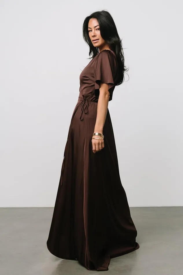 Baltic Born Maxi Dresses Women Vara Satin Maxi Wrap Dress Espresso Baltic Born Maxi Dresses Women Vara Satin Maxi Wrap Dress Espresso