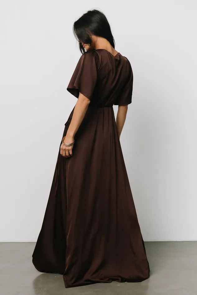 Baltic Born Maxi Dresses Women Vara Satin Maxi Wrap Dress Espresso Baltic Born Maxi Dresses Women Vara Satin Maxi Wrap Dress Espresso