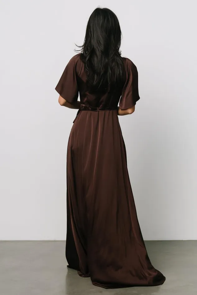 Baltic Born Maxi Dresses Women Vara Satin Maxi Wrap Dress Espresso Baltic Born Maxi Dresses Women Vara Satin Maxi Wrap Dress Espresso