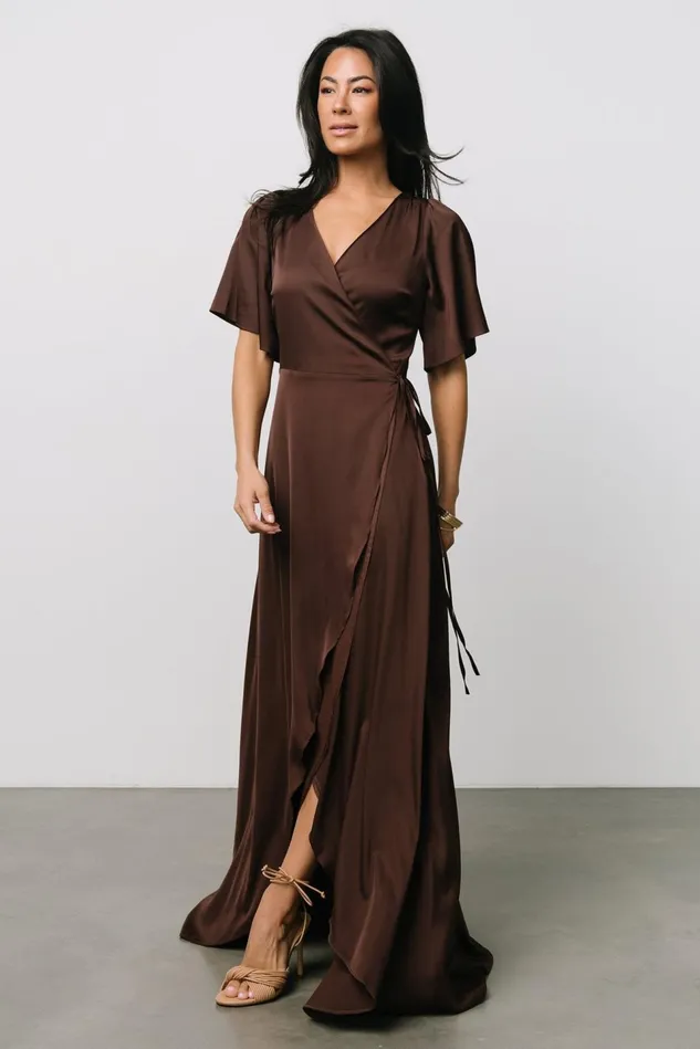 Baltic Born Maxi Dresses Women Vara Satin Maxi Wrap Dress Espresso Baltic Born Maxi Dresses Women Vara Satin Maxi Wrap Dress Espresso